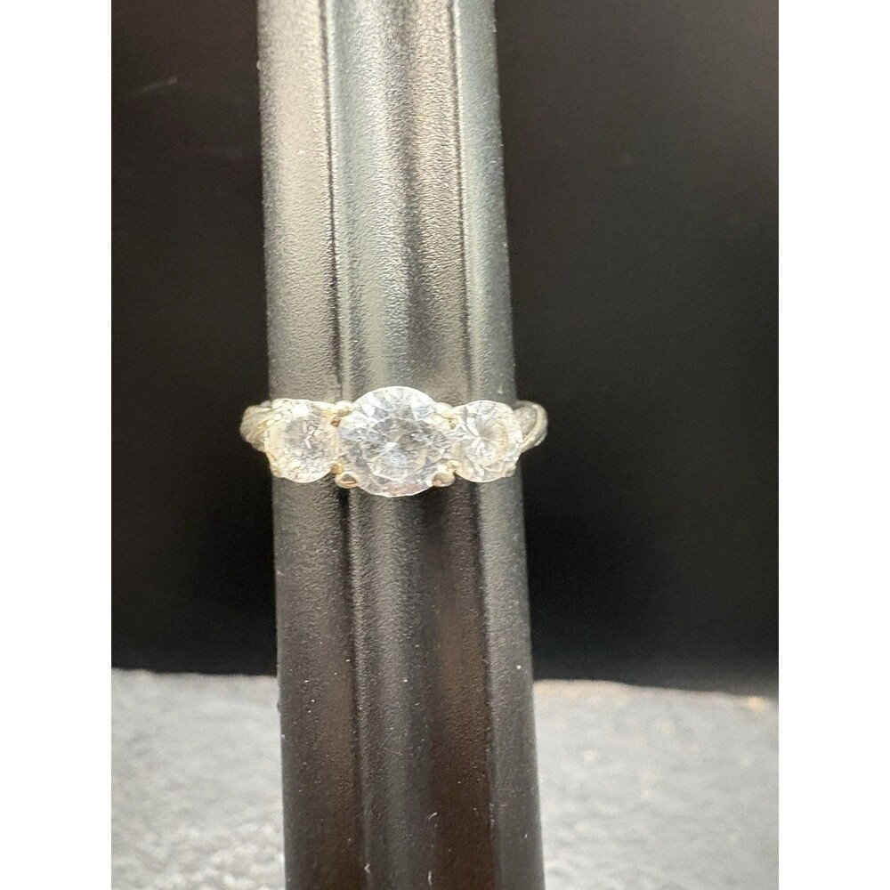 Vintage Sterling Silver 3 Stone Cubic Zirconia Ring Size 7.25 2.9g